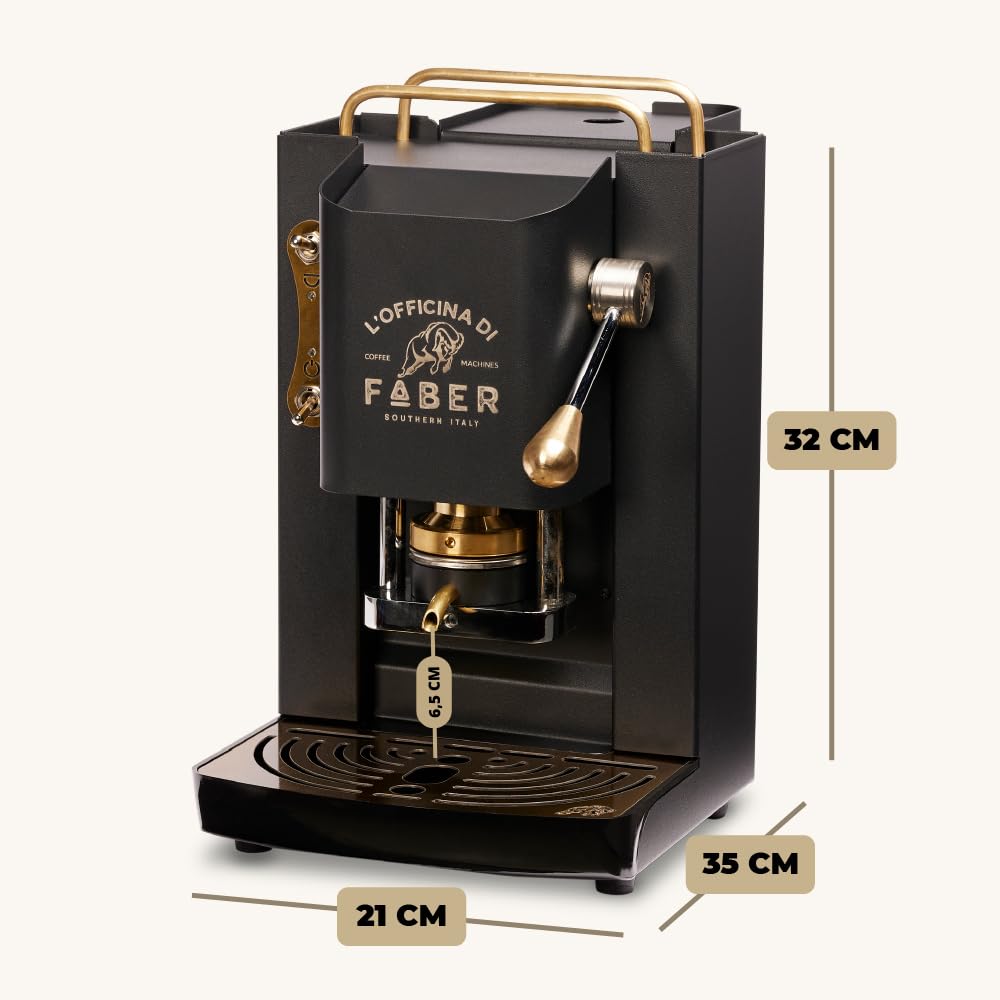 FABER Pro Deluxe ESE 44mm Pod Coffee Machine, Adjustable Brass Holder, Matte Black