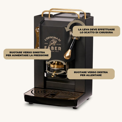 FABER Pro Deluxe ESE 44mm Pod Coffee Machine, Adjustable Brass Holder, Matte Black