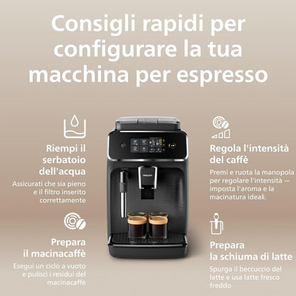 Philips 2200 Series Automatic Coffee Machine, 2 Drinks, Touch Display, Classic Milk Frother