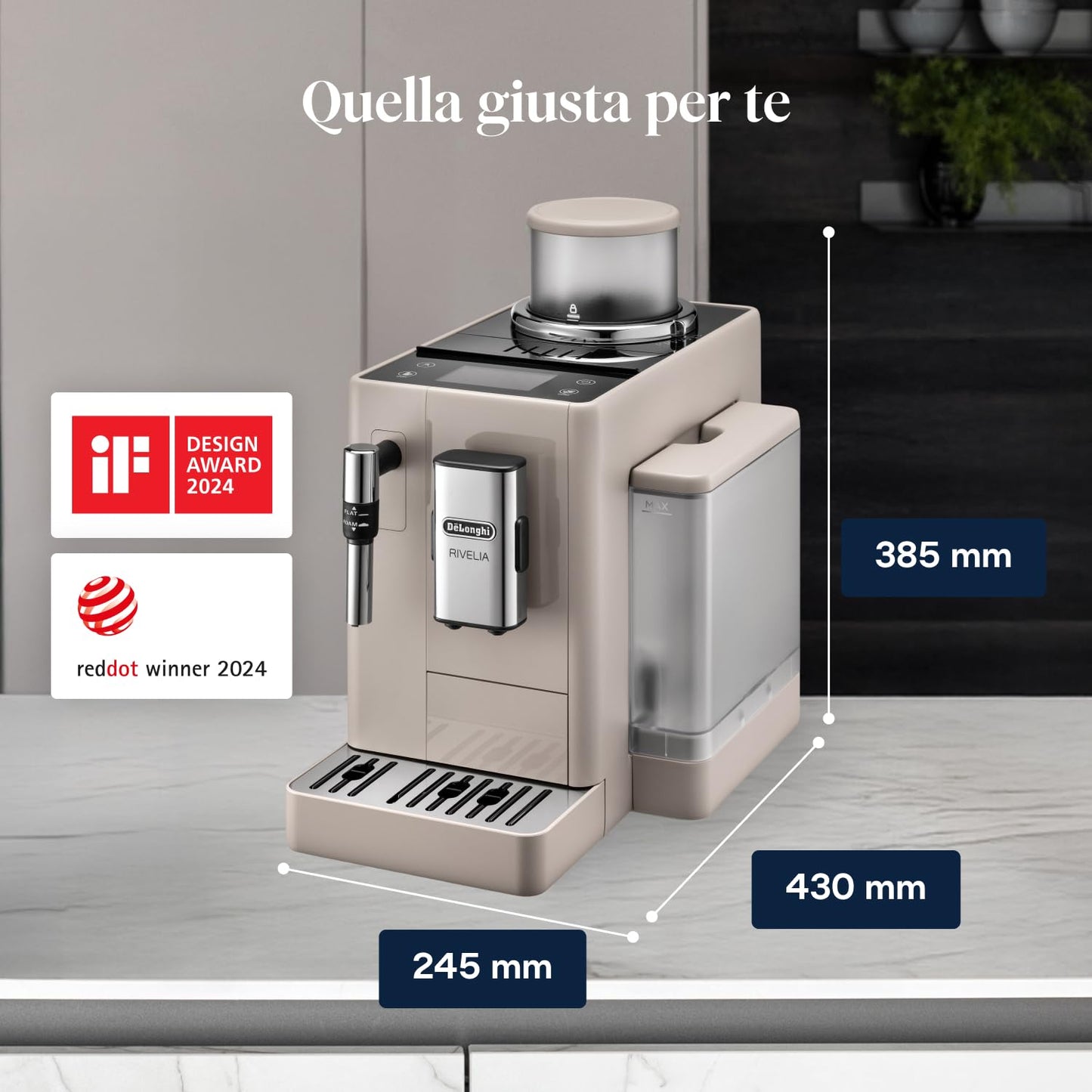 De'Longhi Rivelia EXAM440.35.BG Automatic Coffee Machine, 8 One-Touch Drinks, Beige