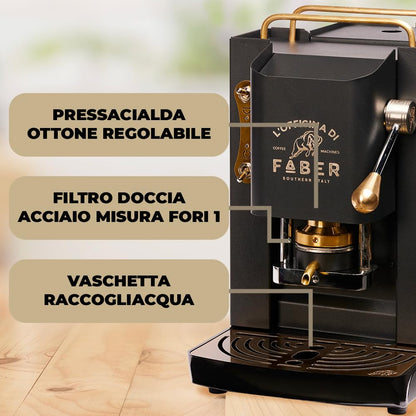 FABER Pro Deluxe ESE 44mm Pod Coffee Machine, Adjustable Brass Holder, Matte Black