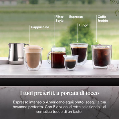 De'Longhi Rivelia EXAM440.35.BG Automatic Coffee Machine, 8 One-Touch Drinks, Beige