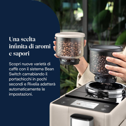 De'Longhi Rivelia EXAM440.35.BG Automatic Coffee Machine, 8 One-Touch Drinks, Beige