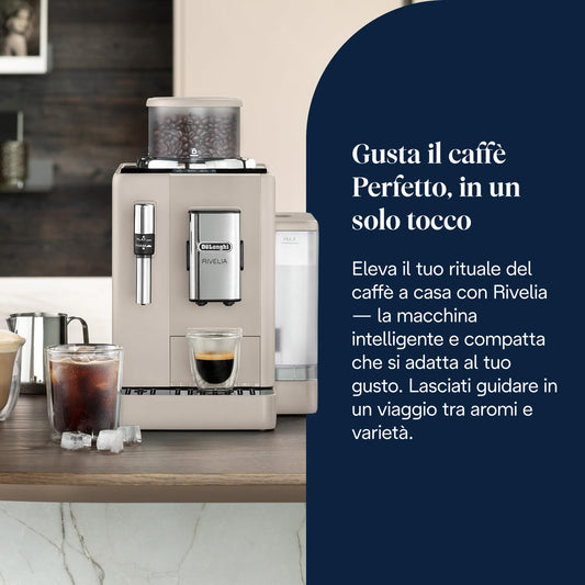 De'Longhi Rivelia EXAM440.35.BG Automatic Coffee Machine, 8 One-Touch Drinks, Beige